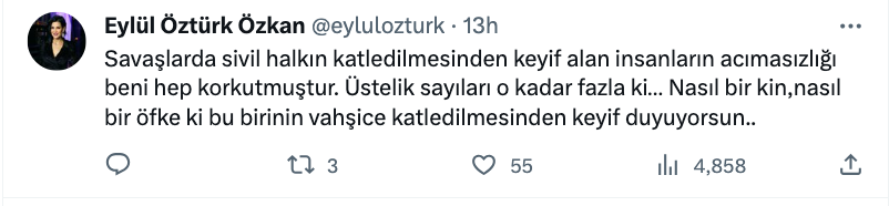 eylul ozturk ozkan dan israil filistin savasi ile ilgili paylasilan goruntulere yapilan yorumlar icin carpici ifadeler